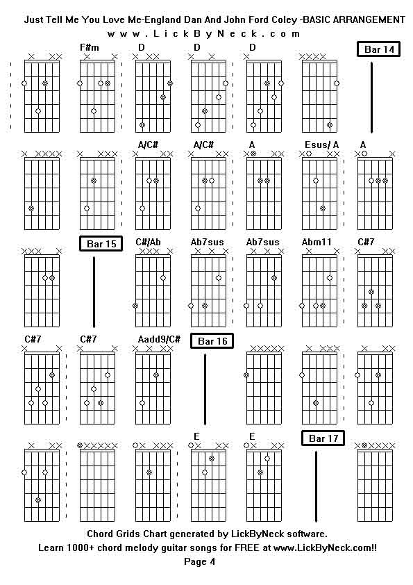 Chord Grids Chart of chord melody fingerstyle guitar song-Just Tell Me You Love Me-England Dan And John Ford Coley -BASIC ARRANGEMENT,generated by LickByNeck software.